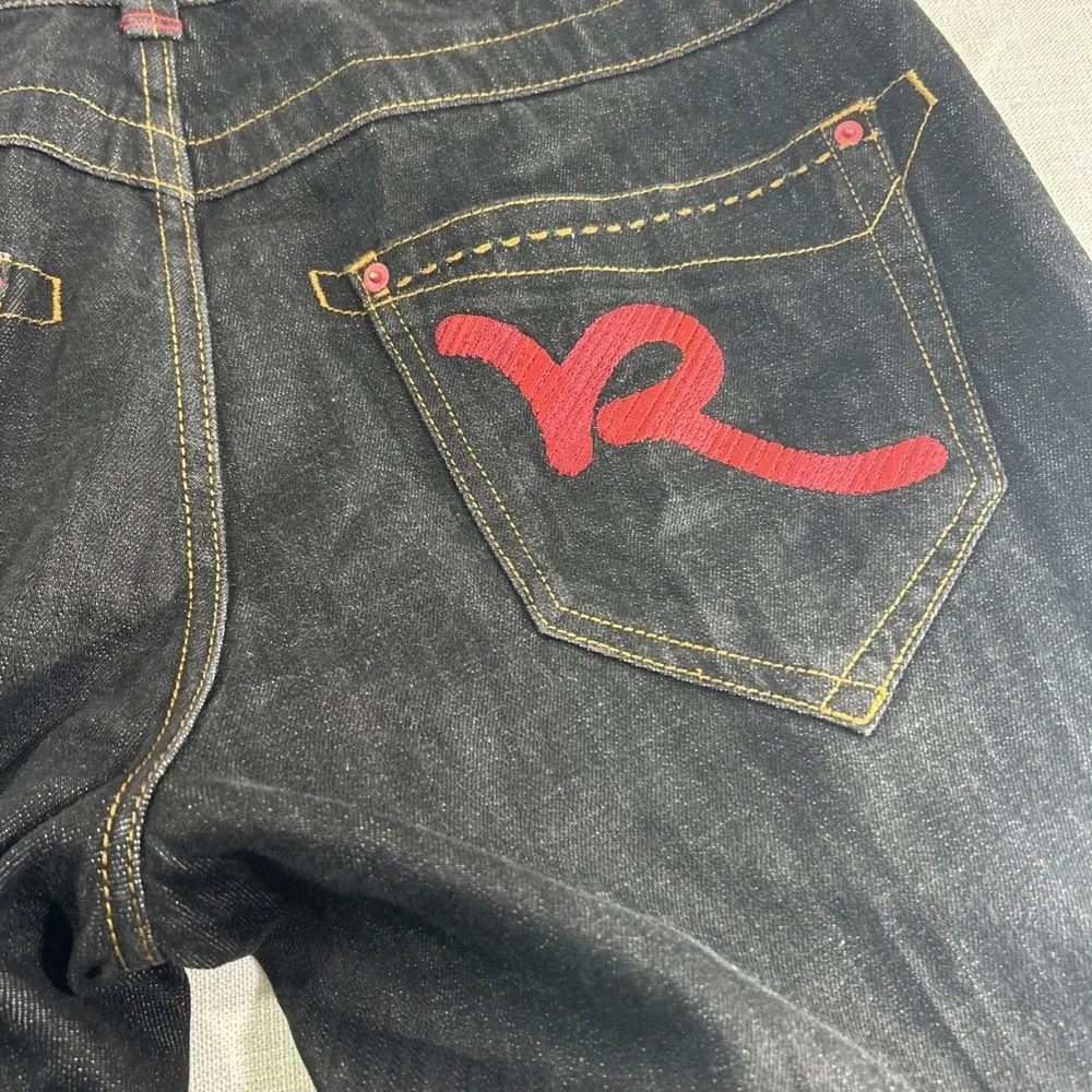 Rocawear Jeans 36 Dark Wash Wide Leg Embroidered Red Logo Baggy Streetwear